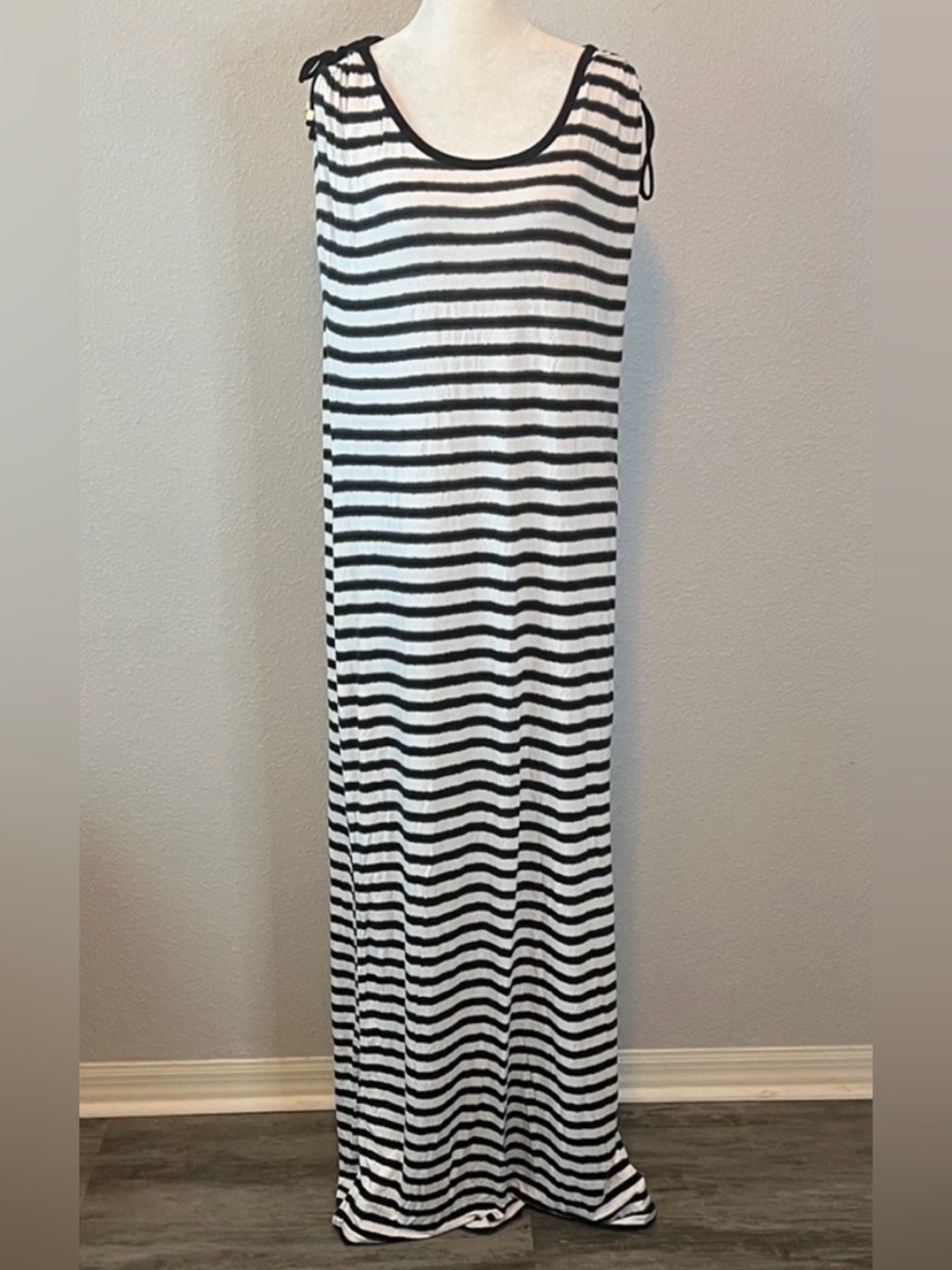 Michael Kors Striped Jersey Maxi Dress Black/White Size Large